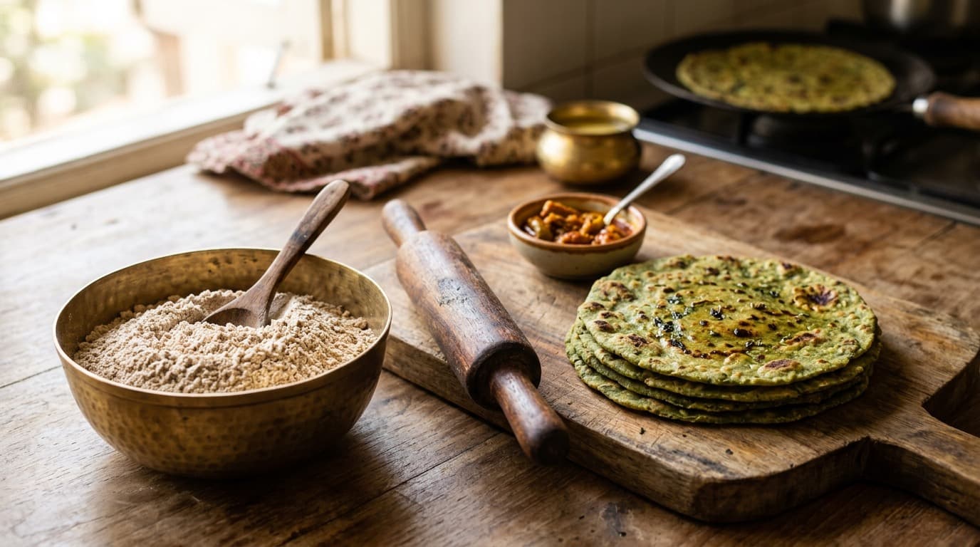 Whole-wheat atta and rolling pin